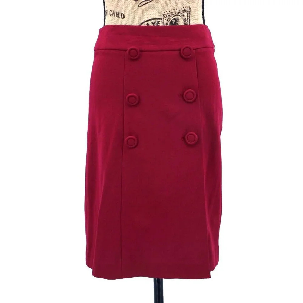 Talbots Women Skirt Sz 2 Petite Red Button Accent‎ Stretch Side Zipper